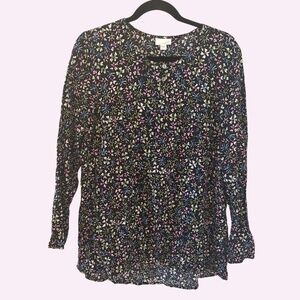 J. Jill Black Multicolor Floral Print Long Sleeve Blouse Women’s Medium